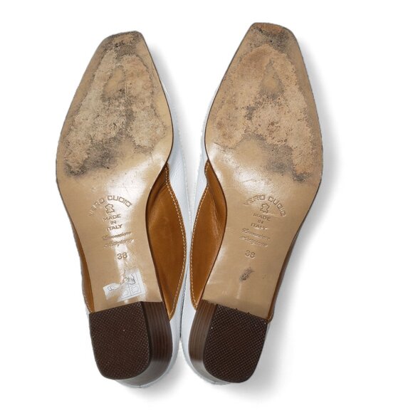 Luca Grossi White Pebble Leather Mules Women’s Italian Pointed Square Front 38 - Picture 9 of 10